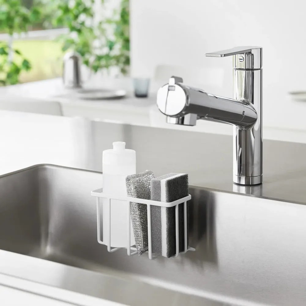 Бяла метална стойка за перилни препарати без пробиване Film Hook – YAMAZAKI