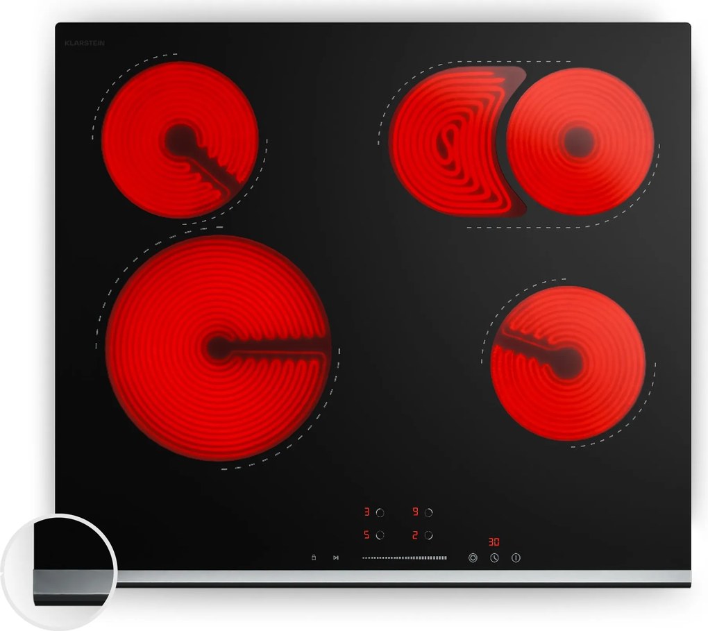 Klarstein Керамичен плот Verosteel | Минималистичен, мощен | 4 зони | 6600  W | 60  см