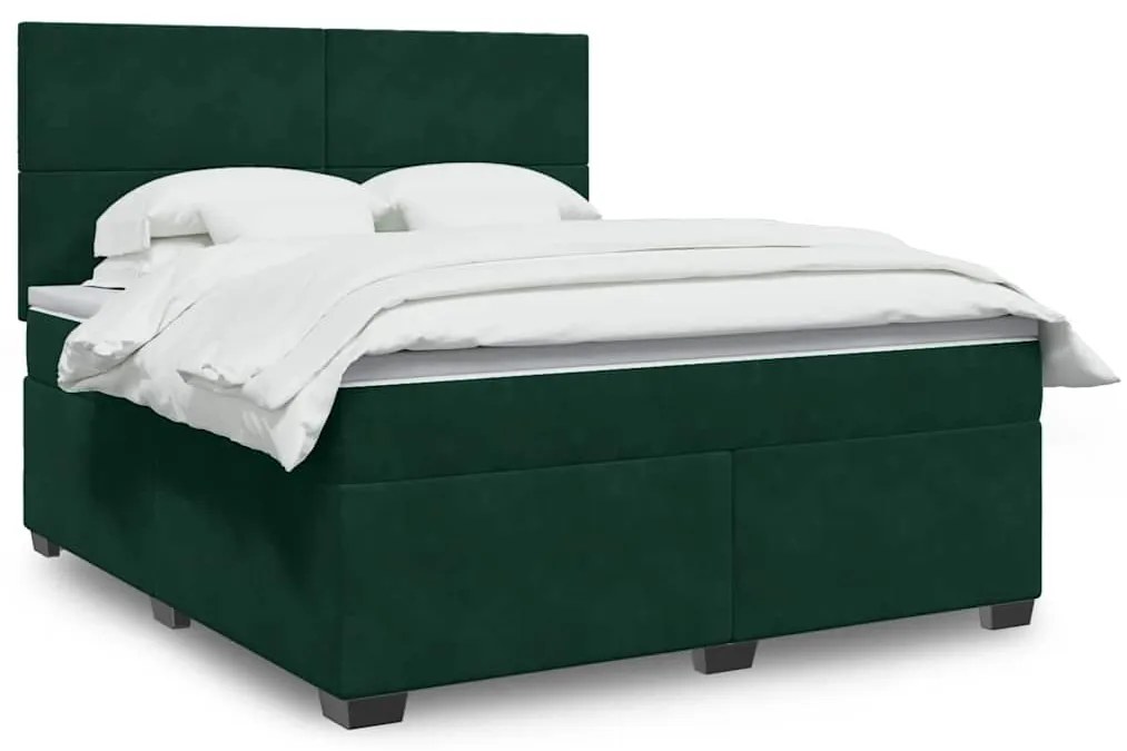 3290975 vidaXL Боксспринг легло с матрак, тъмнозелено, 180x200 см, кадифе
