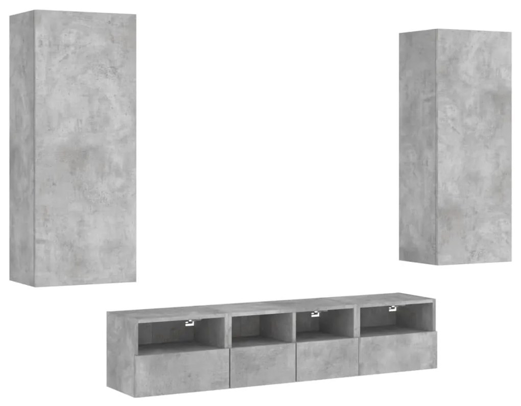 3216542 vidaXL ТВ стенни модули, 5 части, бетонно сиви, инженерно дърво
