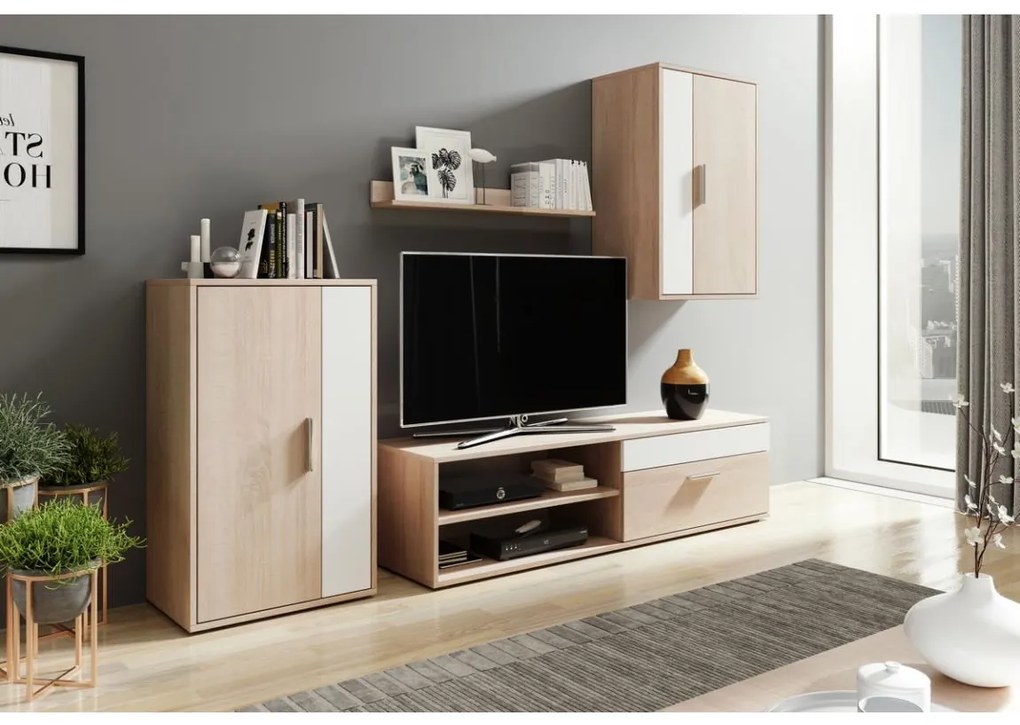 Секция BRICK за хол – дъб сонома/бял