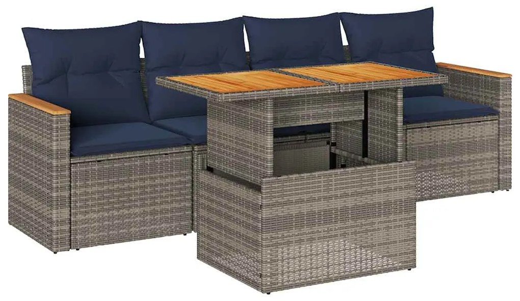 3327435 vidaXL Градински комплект с възглавници, 5 части, сив полиратан