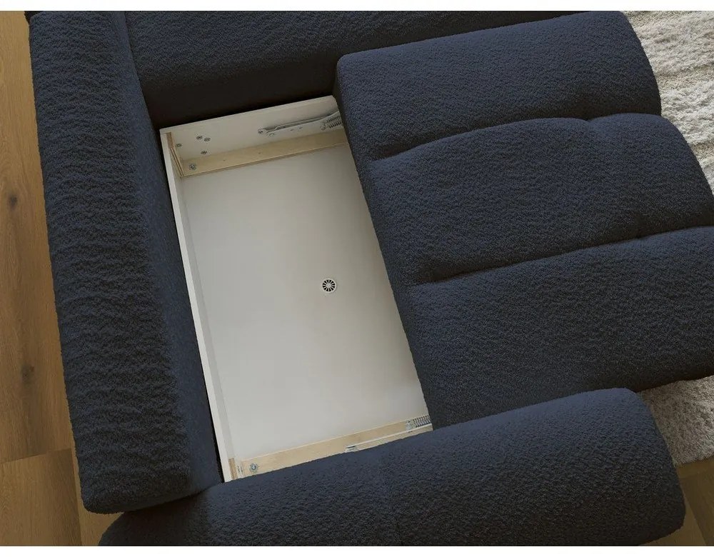 Син разтегателен ъглов диван с място за съхранение от букле (десен ъгъл) Roxelane – Bobochic Paris