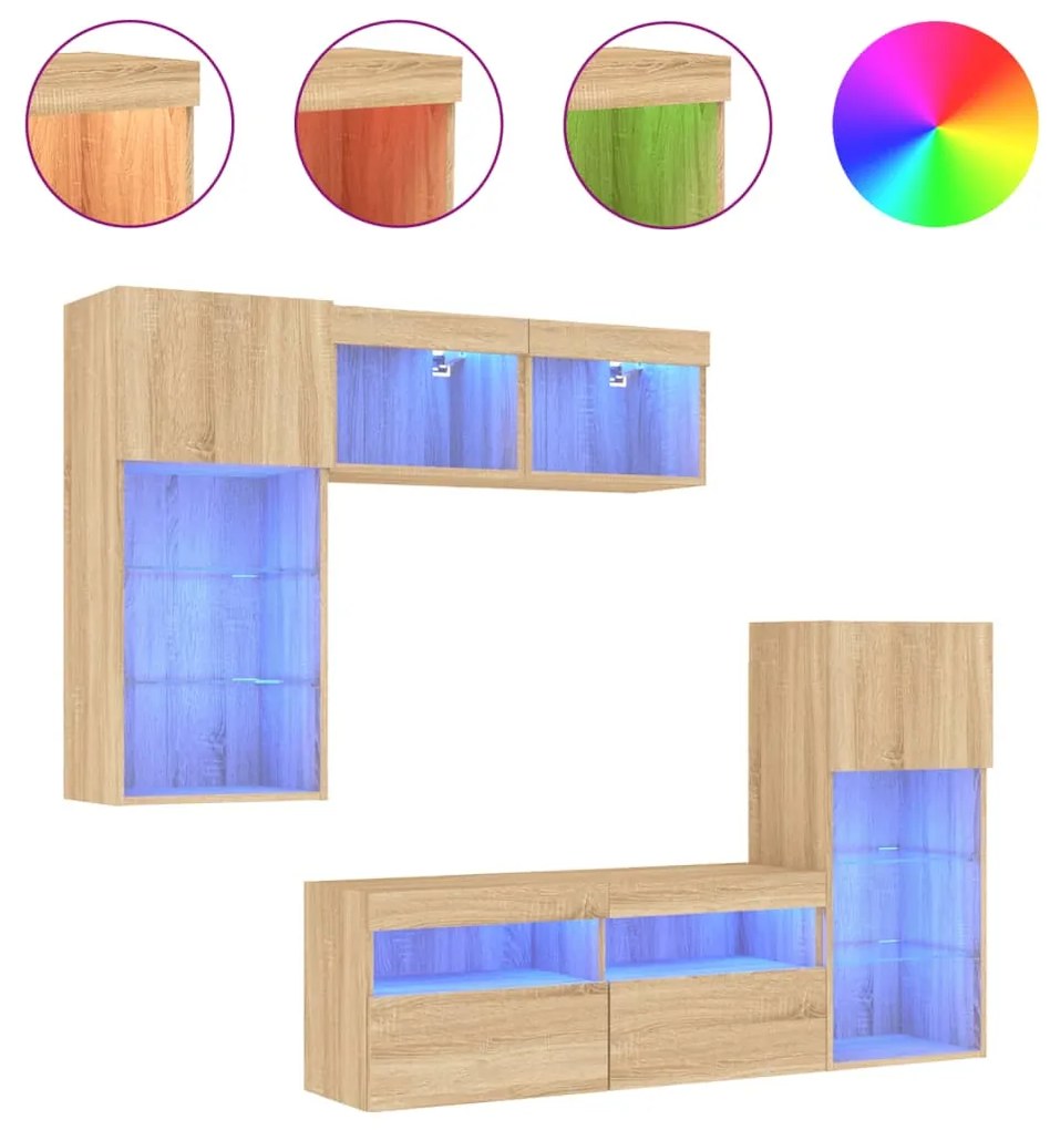 3216727 vidaXL ТВ стенни модули с LED, 5 части, сонома дъб, инженерно дърво