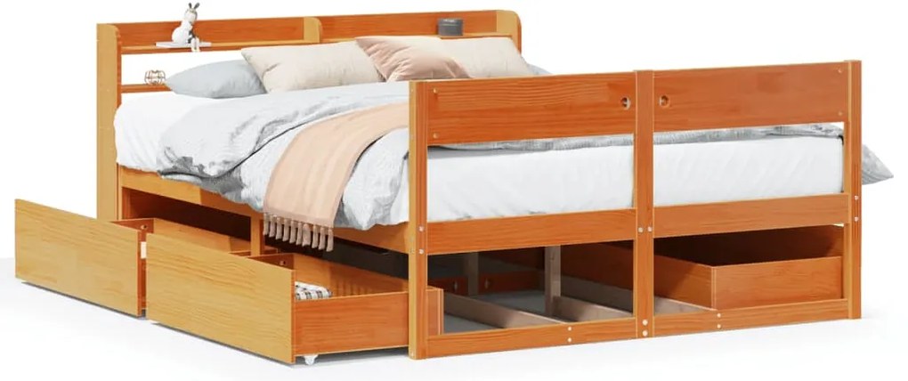 3307136 vidaXL Рамка за легло без матрак, восъчнокафяв, 140x190 см, бор масив