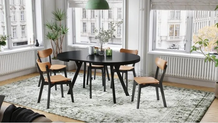 ЕКСПАНСО Черен мат/черни крака - ГОЛЯМА КРЪГЛА МАСА Ø110 РАЗТЕГАТЕЛНА ДО 310 cm С КРАКА Y ЛОФТ/ИНДУСТРИАЛНА