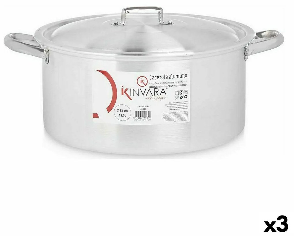 Касерола с Капак Сребрист Алуминий 12,5 L (3 броя)