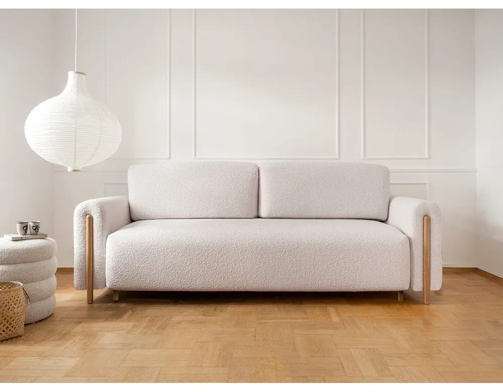 Бежов/кремав сгъваем/с място за съхранение диван от прежда с примки от букле 244 cm Arcadova – ELTAP