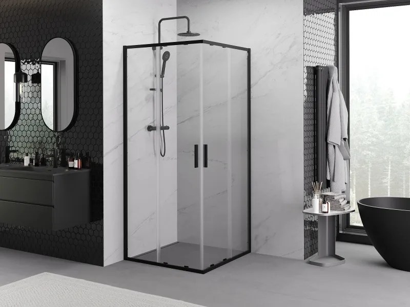 Mexen Exo-S Duo квадратна плъзгаща се душ кабина 90 x 90 см, прозрачна, черна