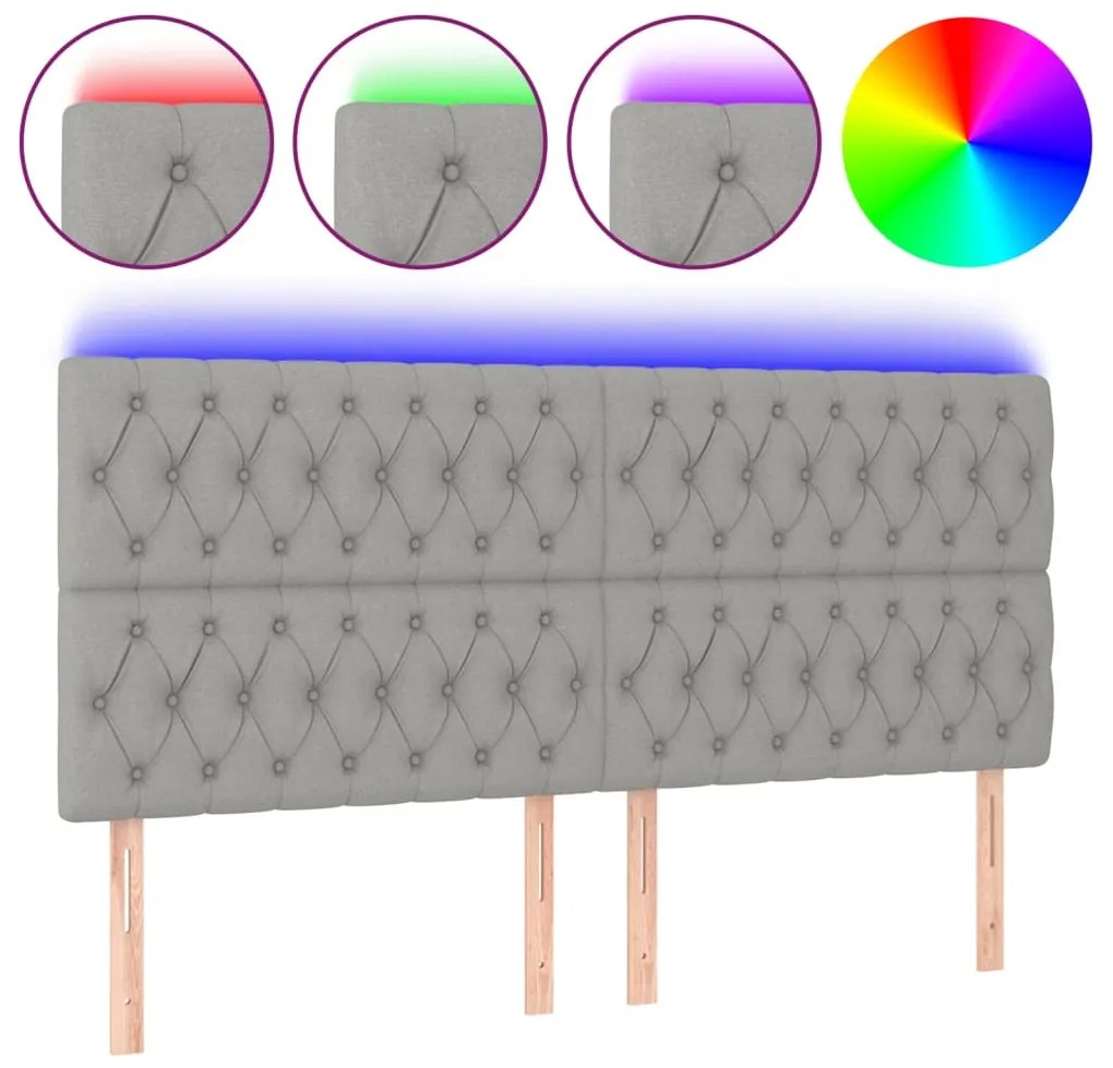 3122782 vidaXL LED горна табла за легло, светлосива, 200x7x118/128 см, плат