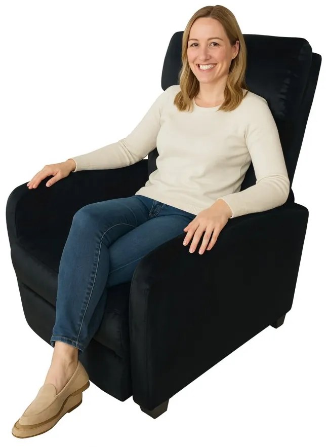 Стилен фотьойл с накланяне от черно кадифе