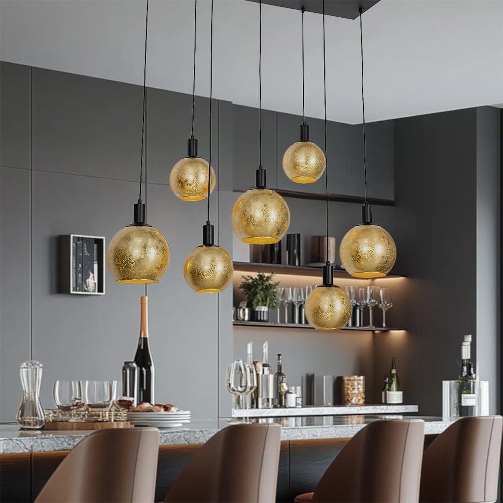 Смарт висяща лампа черна със златно стъкло 7 светлини вкл. 7 Wifi A60 - Bert
