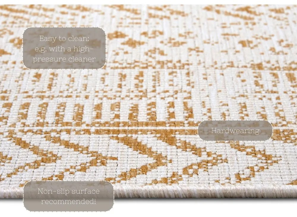 Външен килим в бяло и цвят жълта охра 80x350 cm Biri – NORTHRUGS