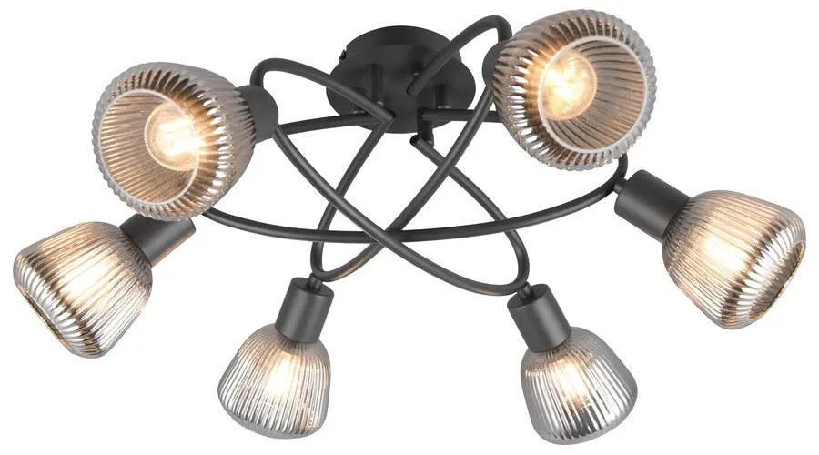 Черно осветително тяло за таван със стъклен абажур Tarifa – Trio