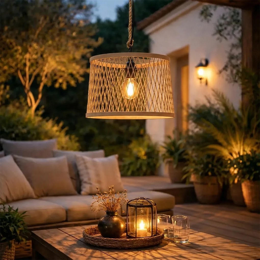 Рустикална висяща лампа за външен монтаж от ратан 40 см - Calamus
