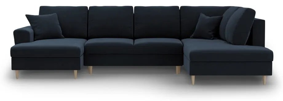 Тъмносин кадифен разтегателен ъглов диван с място за съхранение (десен ъгъл/U форма) Kyoto – Cosmopolitan Design