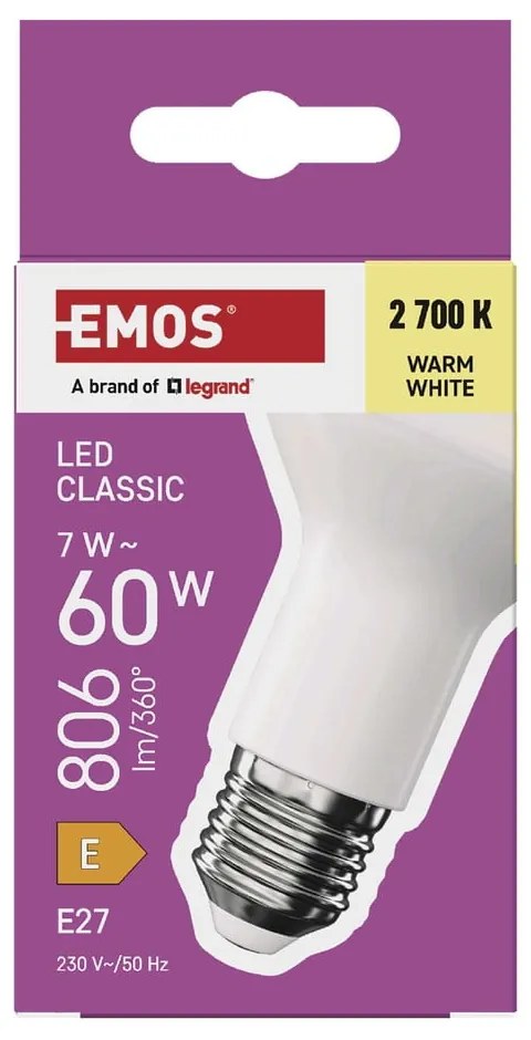 Топла бяла LED крушка E27, 7 W – EMOS