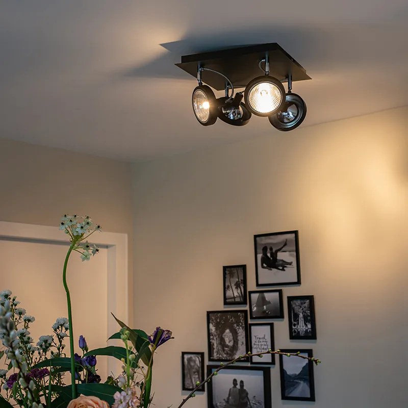 Дизайнерски прожектор черен 4-светлина регулируем - Nox