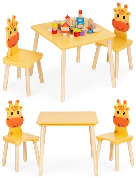 Детско обзавеждане - маса и 2 стола с подлакътници във формата на жираф