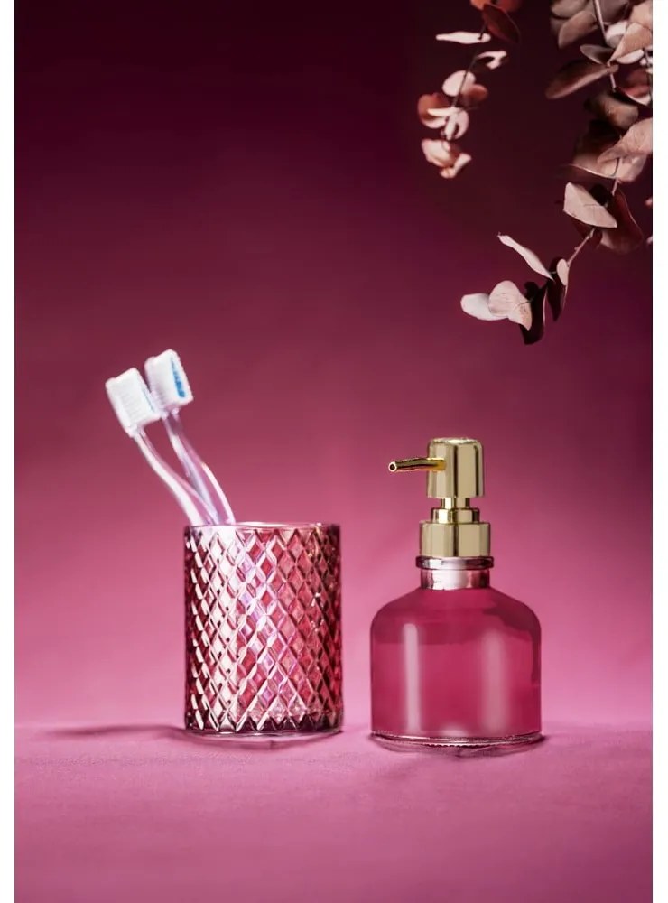 Тъмнорозова стъклена чаша за четки за зъби Atessa – Wenko