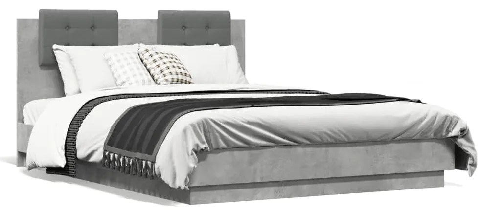 3209964 vidaXL Рамка за легло с табла, бетонно сива, 120x190см инженерно дърво