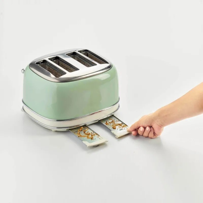 Тостер за хляб Ariete VINTAGE 0156/04, 1600W, 4 филии, 3 функции, 6 степени, Подвижна тава за трохи, Зелен