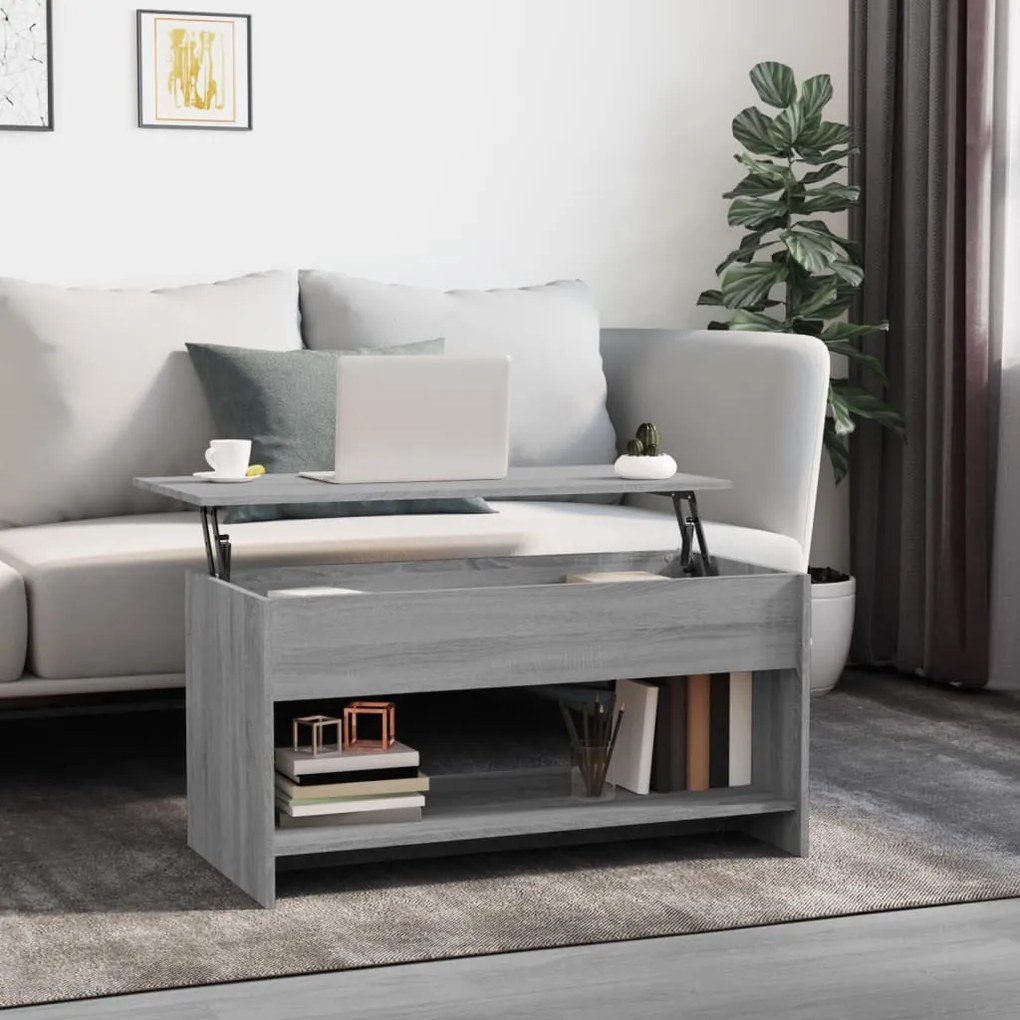 819291 vidaXL Кафе маса, сив сонома, 102x50x52,5 см, инженерно дърво