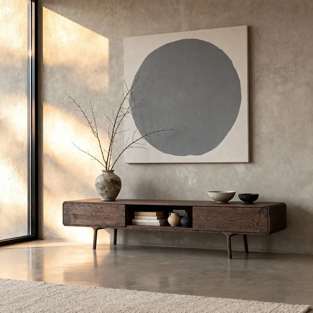 Кафява маса за телевизор от масивен дъб 220x45x45 cm Fawn – Gazzda