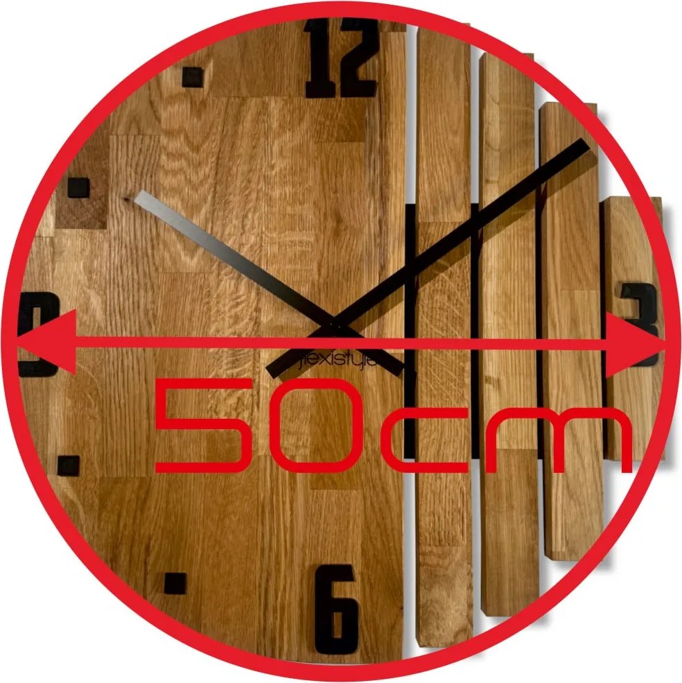 Дизайнерски дъбов стенен часовник ASYMETRIA с безшумен ход - 50 cm