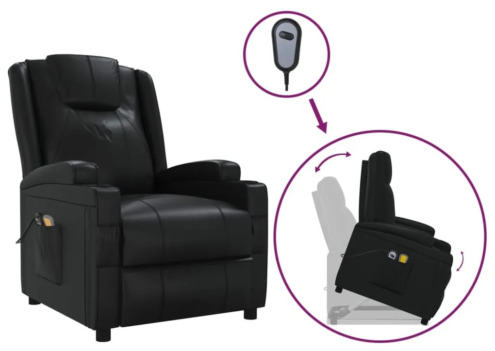 3100329 vidaXL Изправящ масажен стол, черен, изкуствена кожа