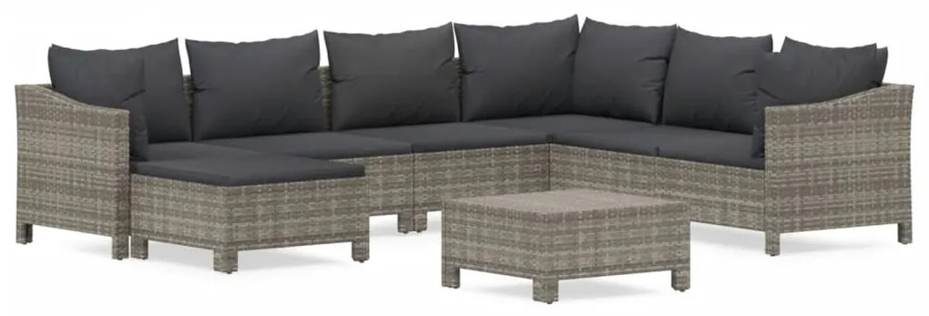 3187297 vidaXL Градински комплект с възглавници, 8 части, полиратан, сив