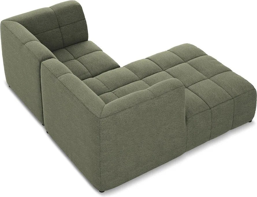 Зелен ъглов диван от прежда с примки от букле (ляв ъгъл) Aloha – Makamii