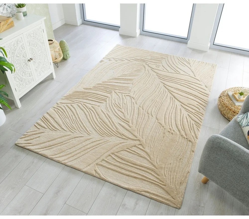 Бежов вълнен килим , 160 x 230 cm Lino Leaf - Flair Rugs