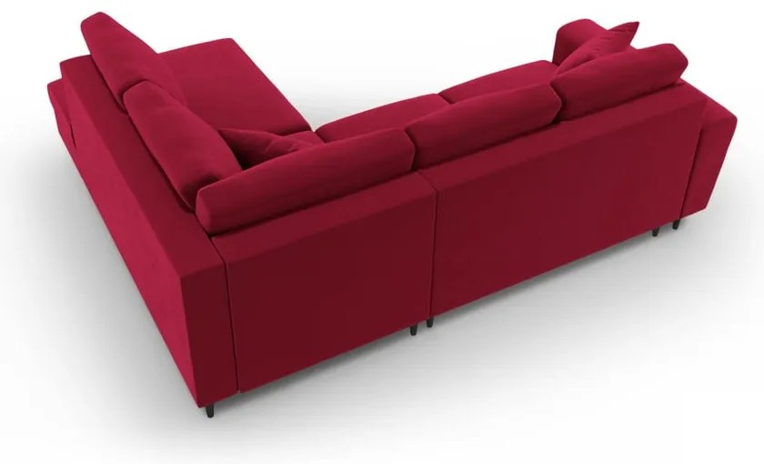 Червен кадифен разтегателен ъглов диван с място за съхранение (десен ъгъл/L форма) Kyoto – Cosmopolitan Design