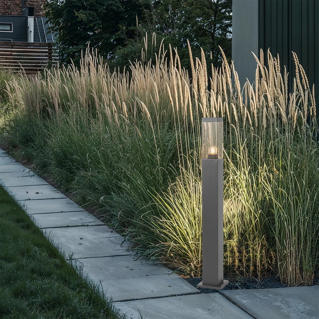 Модерна лампа за стълб за външен монтаж тъмно сива с опушен 80 см - Malios