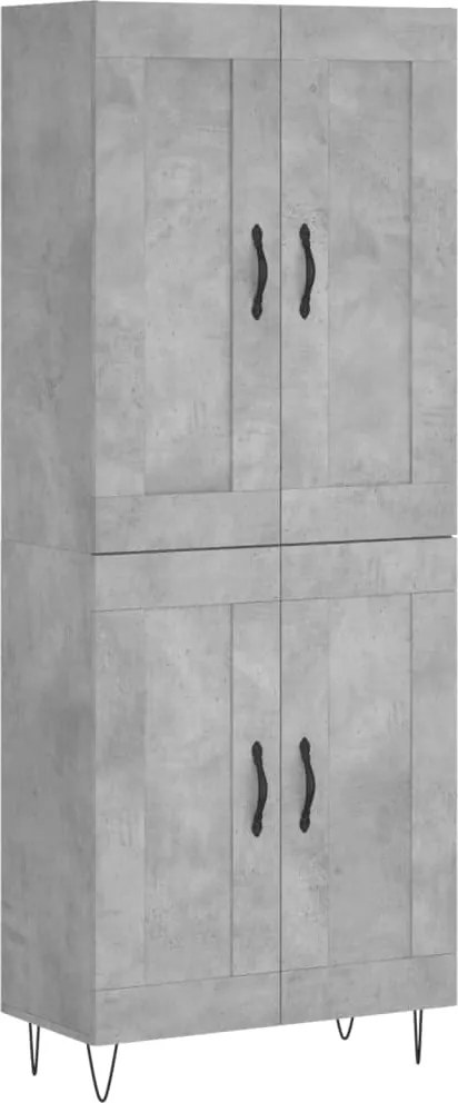 3199717 vidaXL Висок шкаф, бетонно сив, 69,5x34x180 см, инженерно дърво
