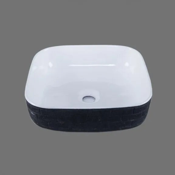 Мивка за баня ICB 4618, монтаж върху плот, порцелан, бял + черен, 40.5x40.5x13.5см