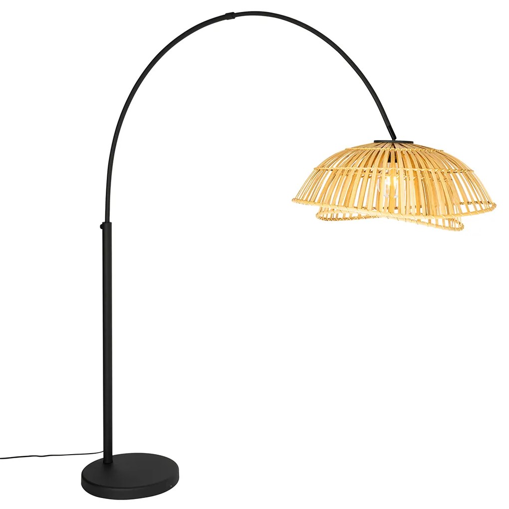 Ориенталска аркова лампа черна с естествен бамбук - Pua