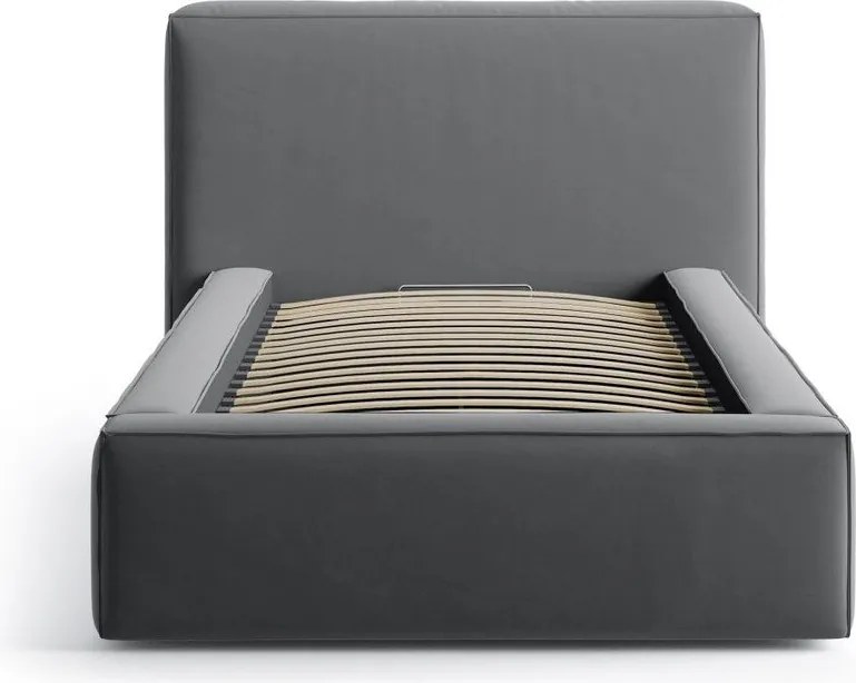 Сиво единично легло 90x200 cm тапицирано с място за съхранение с включена подматрачна рамка Jodie – Micadoni