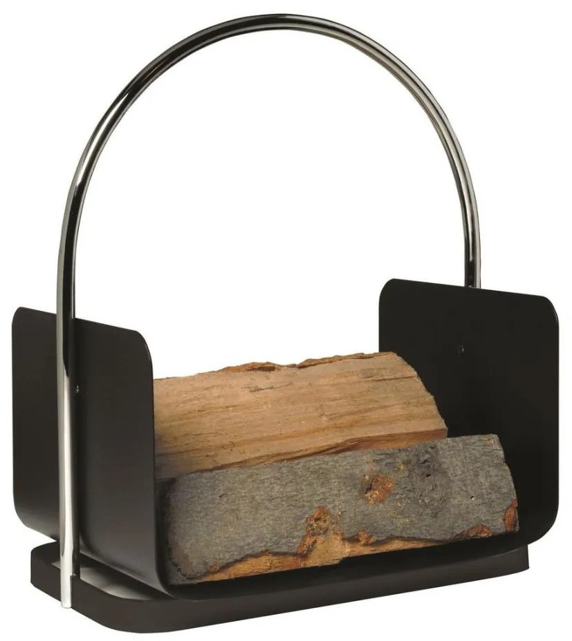 Метален кош за дърва с дръжка 50x41 см, черен