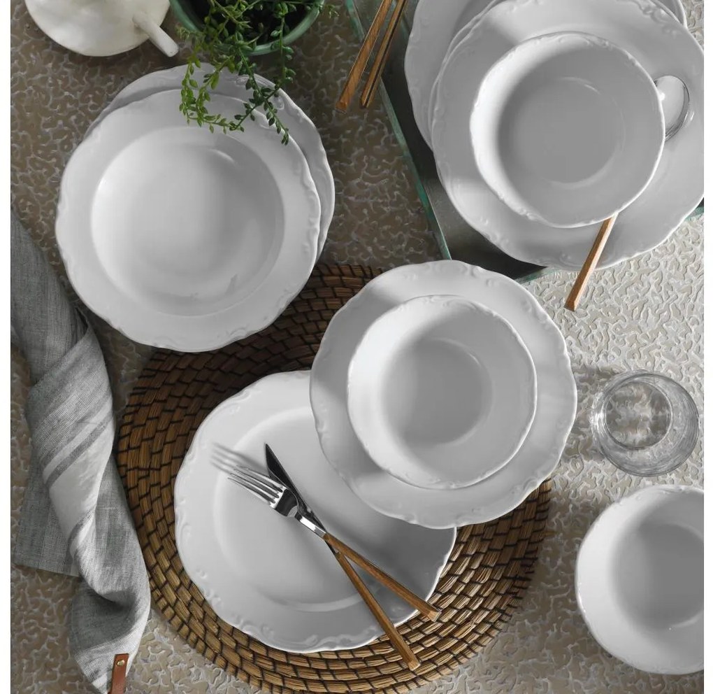 18-частов сервиз за хранене, бял порцелан
