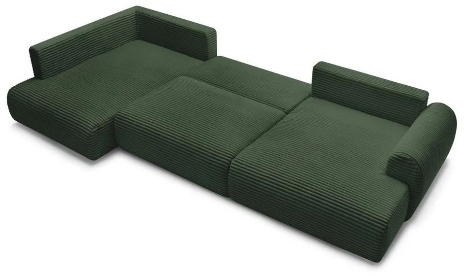 Тъмнозелен разтегателен ъглов диван от рипсено кадифе (десен ъгъл/"U" форма) Lucien – Bobochic Paris