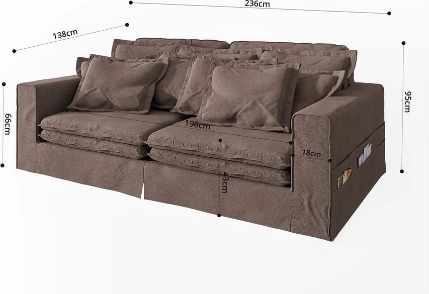 Кафяв диван 236 cm Nora – Ropez