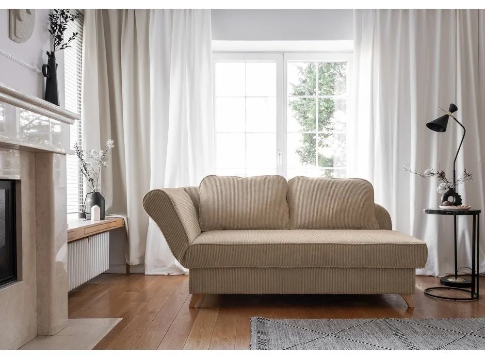 Кафяво-сив шезлонг от рипсено кадифе (ляв ъгъл) Chic Charlotte – Miuform