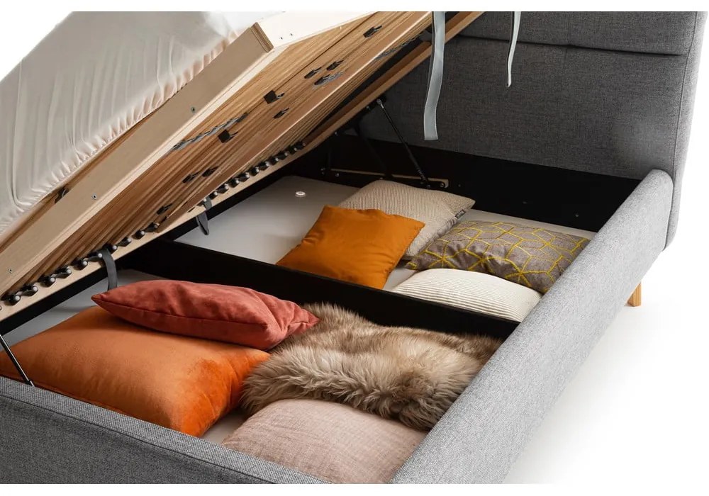 Сиво двойно легло 180x200 cm тапицирано с място за съхранение с включена подматрачна рамка Lotte – Meise Möbel