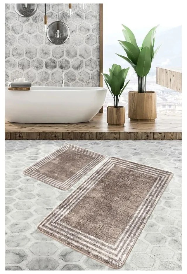 Кафяви кадифени килими за баня в комплект от 2 бр. 60x100 cm – Mila Home
