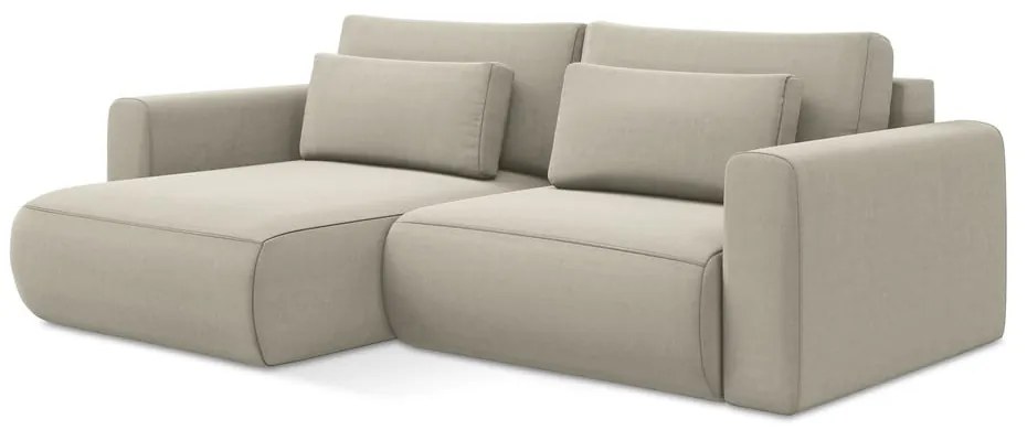 Бежов кадифен разтегателен ъглов диван с място за съхранение (ляв ъгъл) Kapua – Makamii