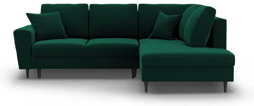Зелен кадифен разтегателен ъглов диван с място за съхранение (десен ъгъл/L форма) Kyoto – Cosmopolitan Design
