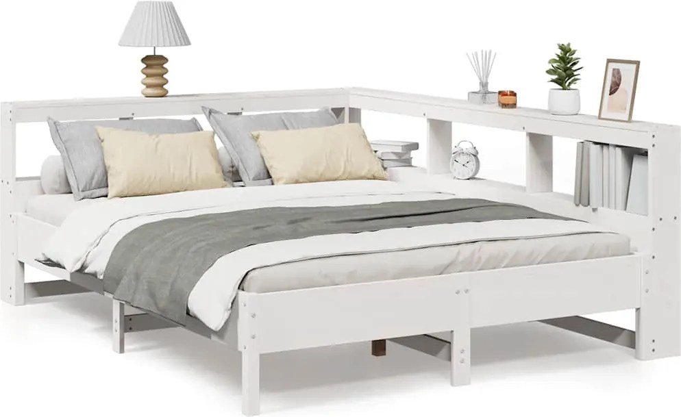 3324434 vidaXL Легло с етажерка за книги, без матрак, 140x190 см, бор масив