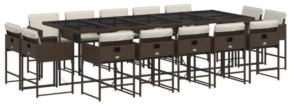 3211413 vidaXL Градински комплект с възглавници 15 части кафяв полиратан